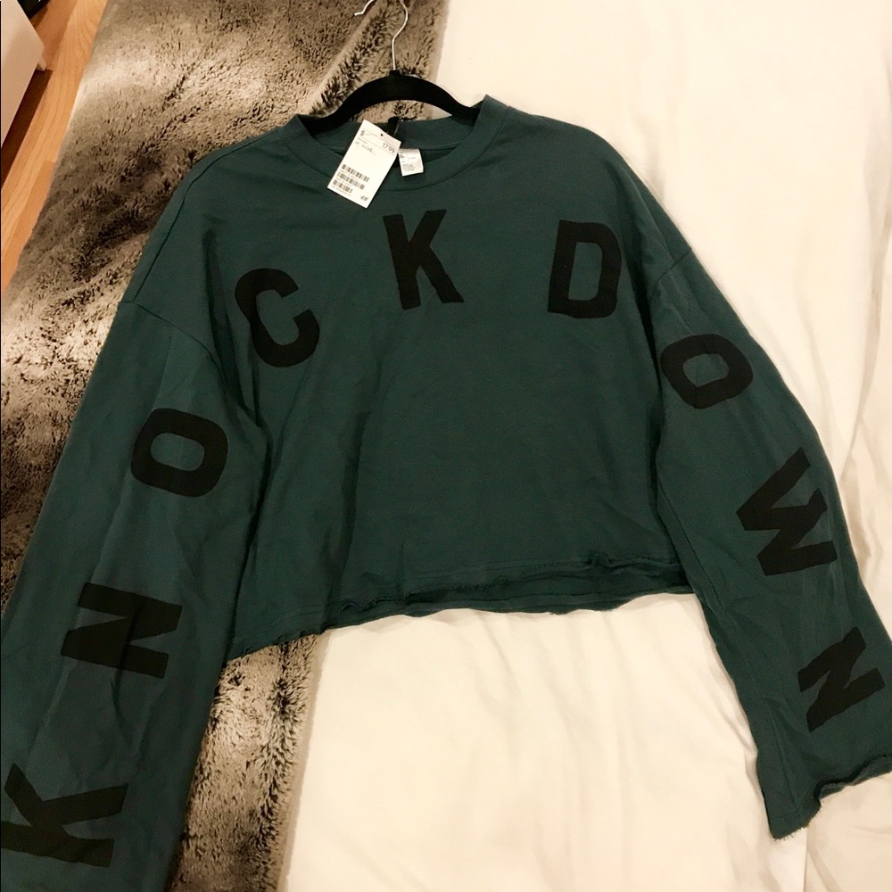 H&M Crop Top Long Sleeve, Deep Olive Green